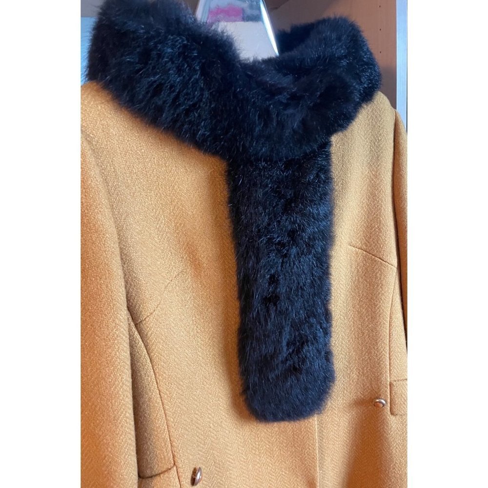 Vintage 60s Yellow Mod Swing Coat with Faux Fur Trim - Picture 4 of 9